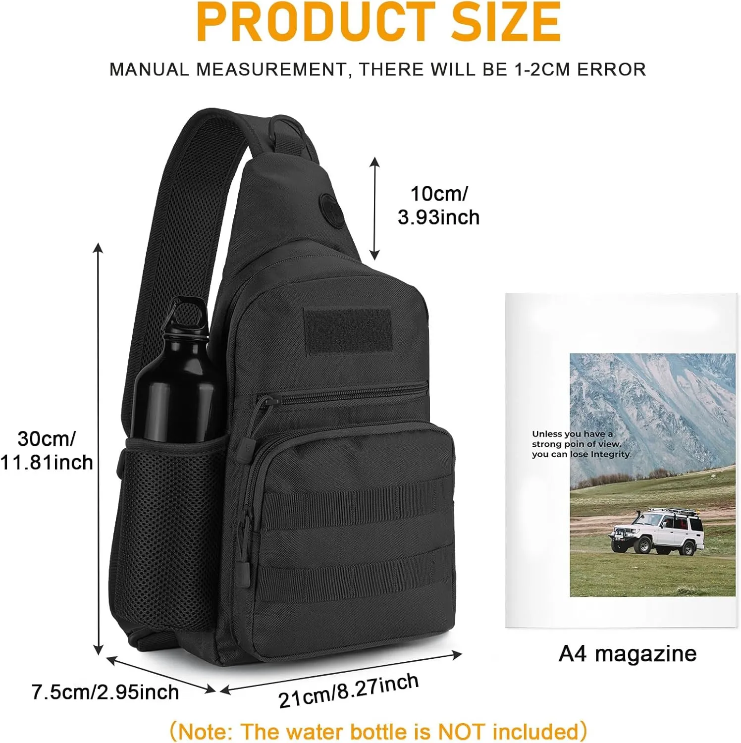 BAIGIO Tactical Sling Bag Military Chest Pack Small MOLLE Shoulder Backpack Mens One Strap Daypack with Water Bottle Holder Black