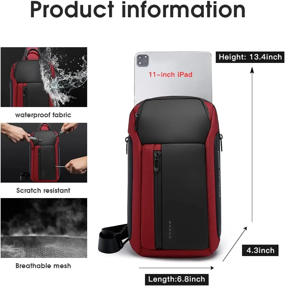 BANGE Sling Bag, Waterproof Men's Chest Bag Shoulder bags Crossbody Sling Backpack for Men……