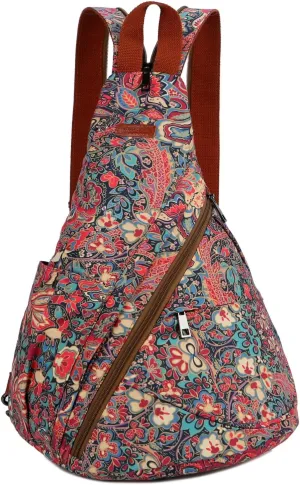 Baosha Women Sling Bag Crossbody Backpack Purse Shoulder Casual Daypack Outdoor Stylish for Travel Hiking XB-10 (Red flower)