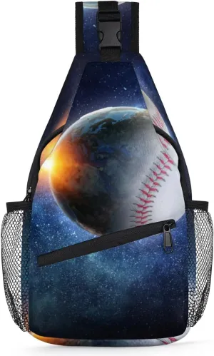 Baseball In Galaxy Sling Bag for Women Men Crossbody Sling Backpack Shoulder Bag Chest Bag Daypack for Travel Hiking Outdoor