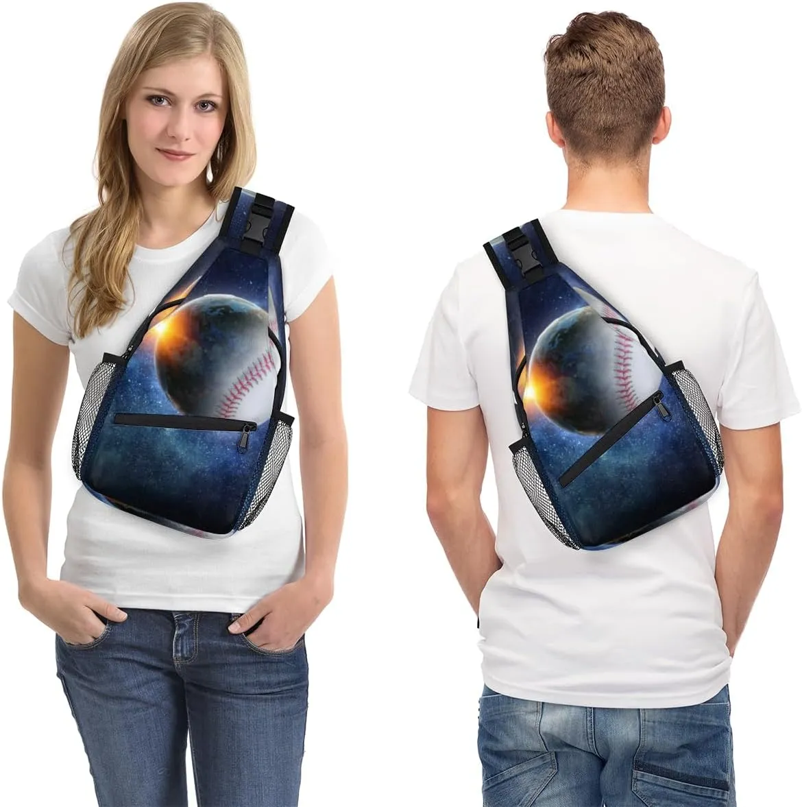Baseball In Galaxy Sling Bag for Women Men Crossbody Sling Backpack Shoulder Bag Chest Bag Daypack for Travel Hiking Outdoor