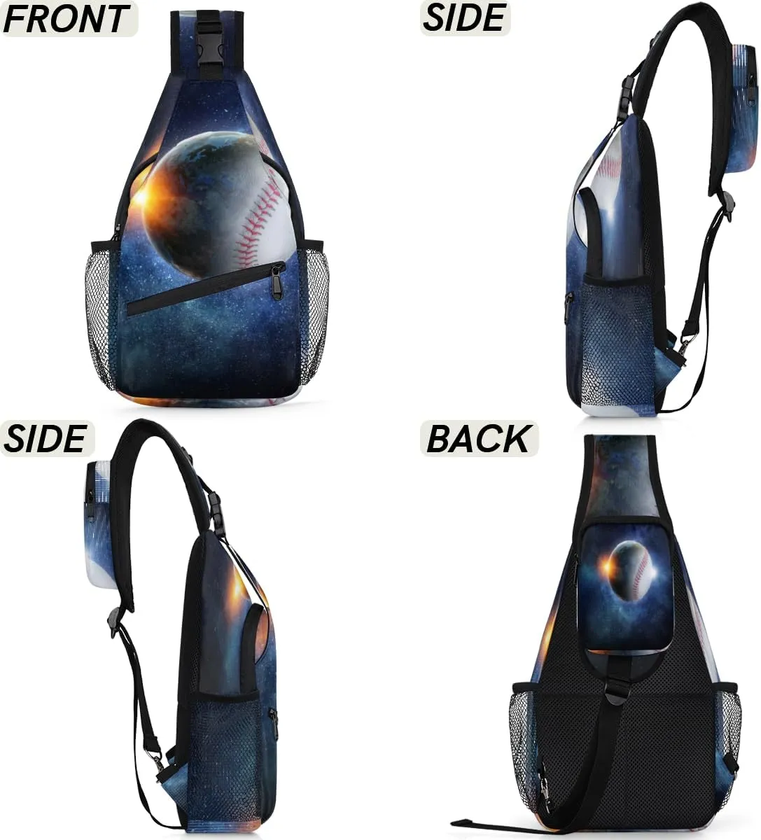 Baseball In Galaxy Sling Bag for Women Men Crossbody Sling Backpack Shoulder Bag Chest Bag Daypack for Travel Hiking Outdoor