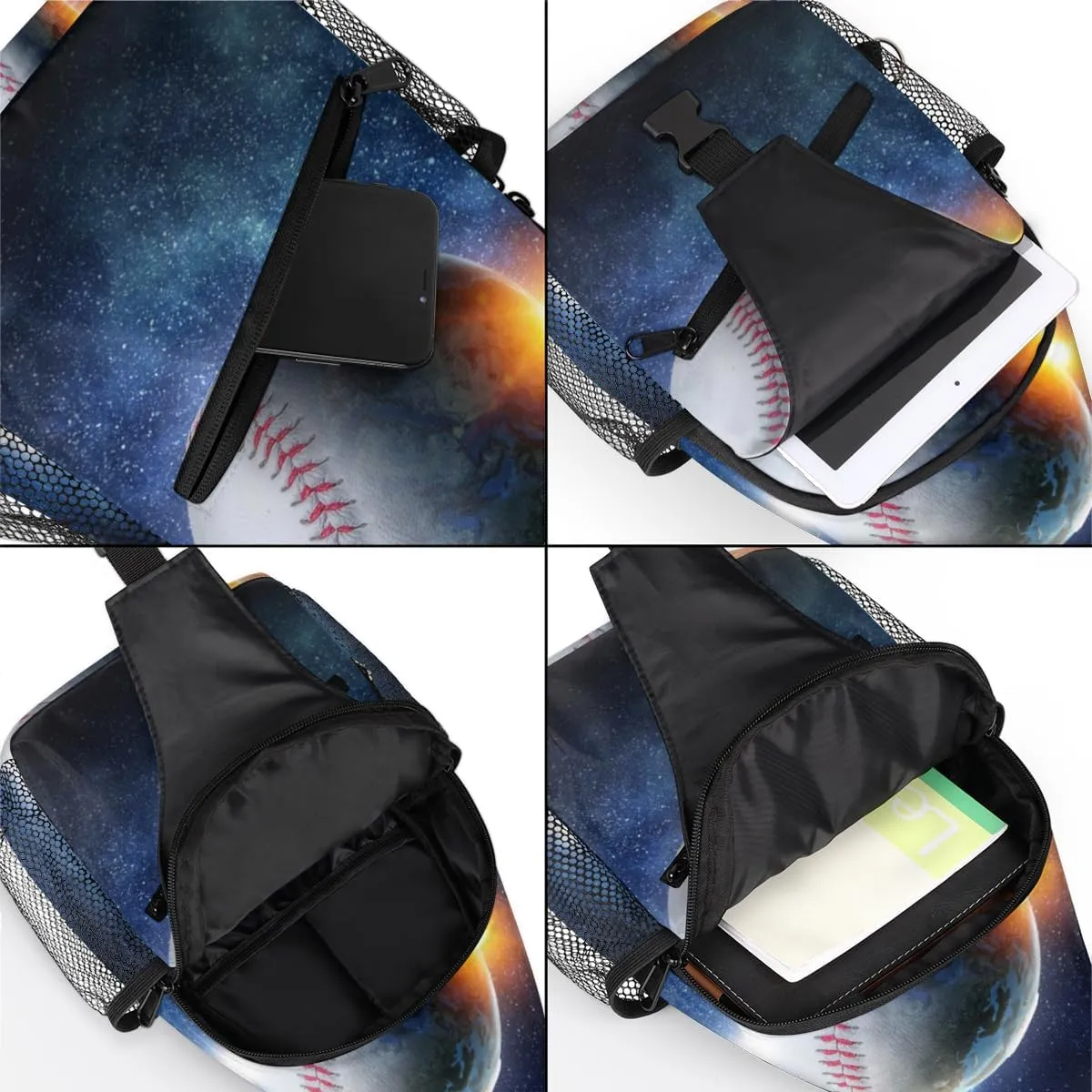 Baseball In Galaxy Sling Bag for Women Men Crossbody Sling Backpack Shoulder Bag Chest Bag Daypack for Travel Hiking Outdoor
