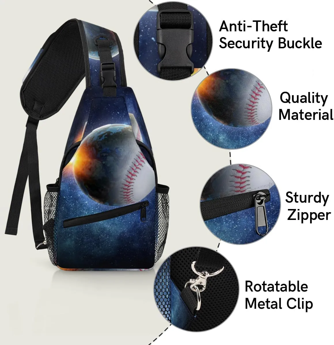 Baseball In Galaxy Sling Bag for Women Men Crossbody Sling Backpack Shoulder Bag Chest Bag Daypack for Travel Hiking Outdoor