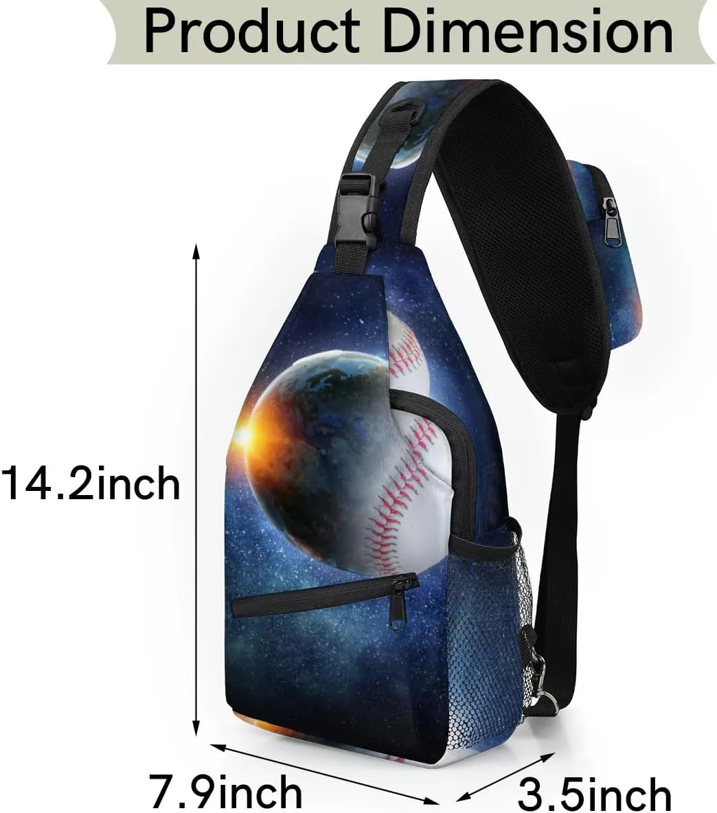 Baseball In Galaxy Sling Bag for Women Men Crossbody Sling Backpack Shoulder Bag Chest Bag Daypack for Travel Hiking Outdoor