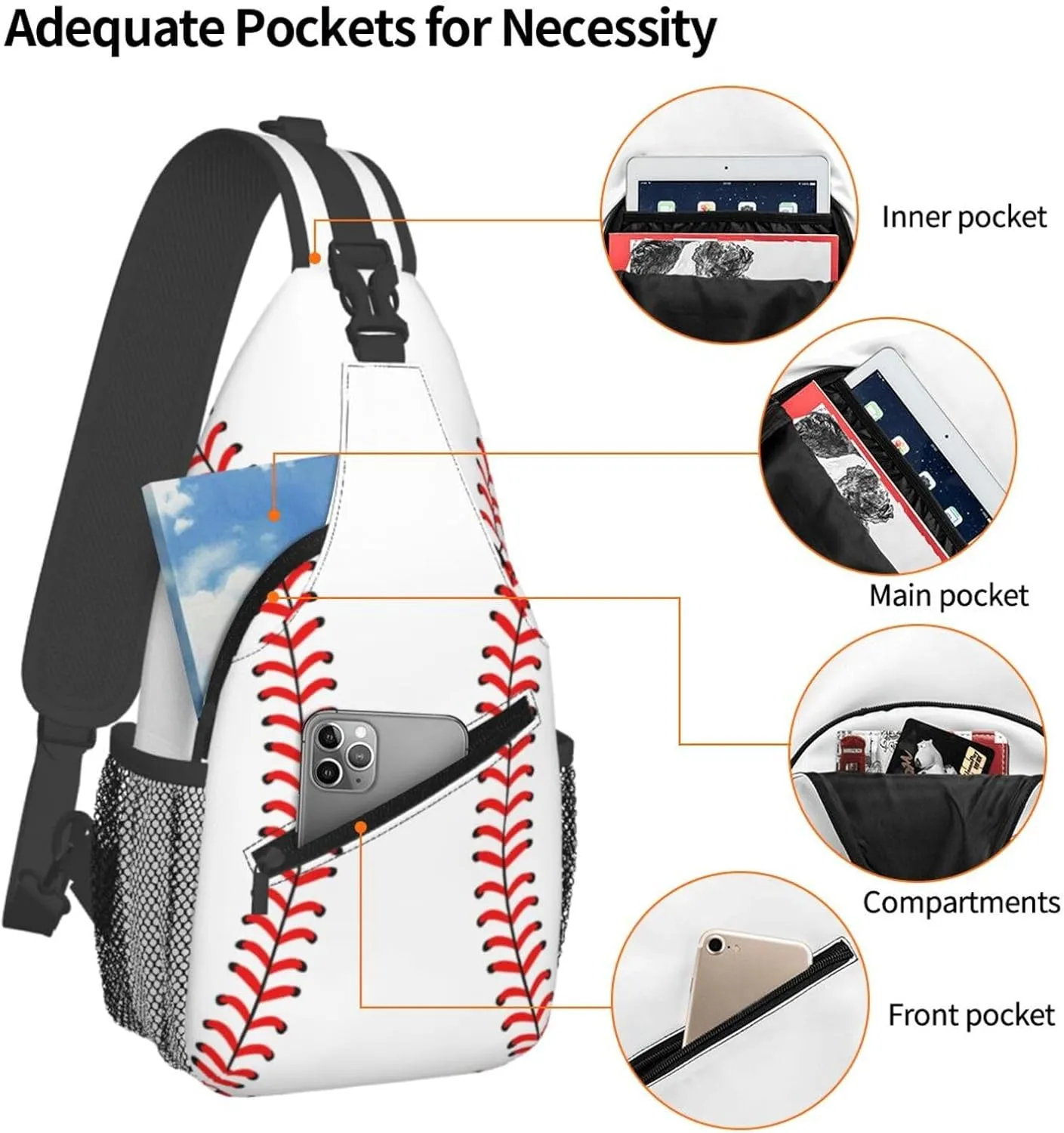 Baseball Sling Backpack Sling Bag Crossbody Shoulder Bag Baseball Purse Chest Bag For Men Women