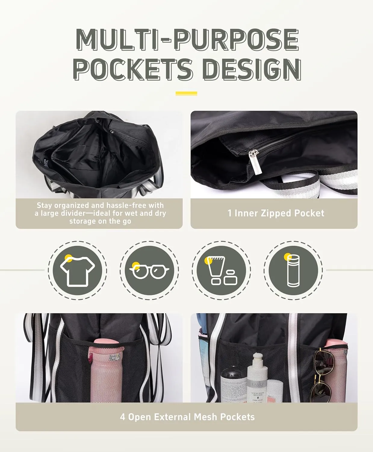 Beach Bag XL Mesh Beach Bag, Mesh Tote with Pockets Ideal for Your Family Trip Waterproof Causal Hobo Pool Bags