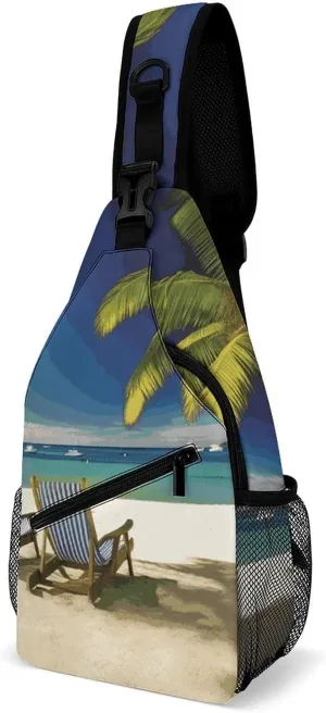 Beach Palm Tree Chairs Boats Crossbody Sling Bag for Men Hiking Backpack Travel Chest Bag Man Purse Shoulder Bags Daypack