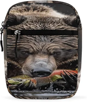 Bear Eats Fish Small Satchel Mini Crossbody Sling Bag Shoulder Bag for Men Women Workout Travelling