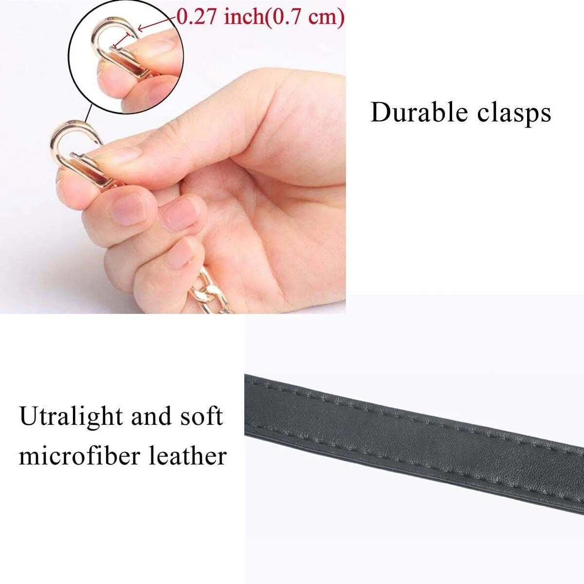 Beaulegan Purse Chain Handles - Microfiber Leather - Replacement for Shoulder Bag or Handbag 23.6 inch Long (2 PCS/Gold)