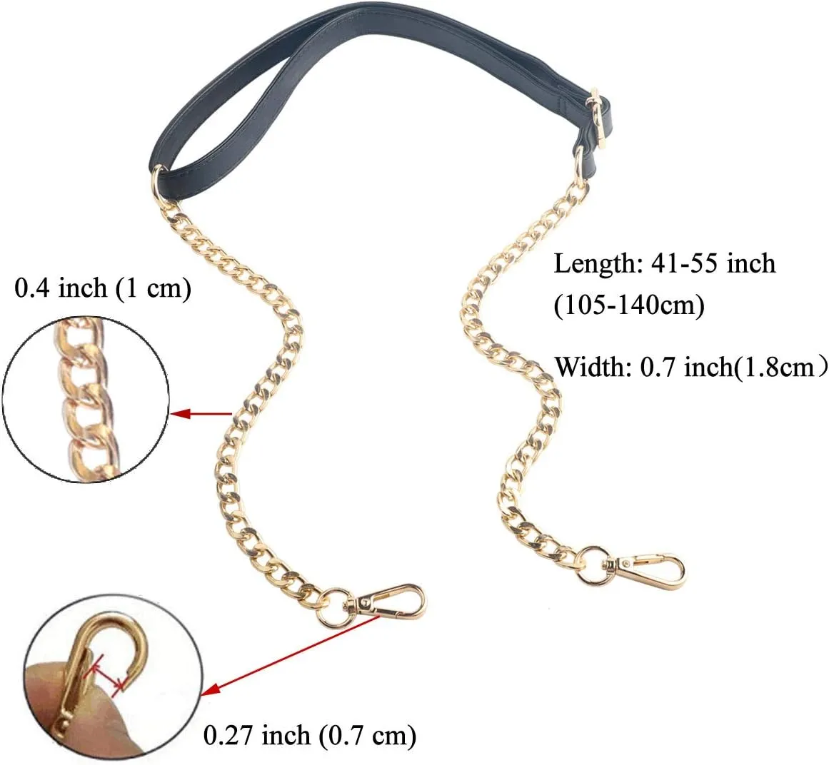 BEAULEGAN Purse Chain Strap Adjustable - Replacement for Shoulder Crossbody Bag, 55 Inches (Black/Silver