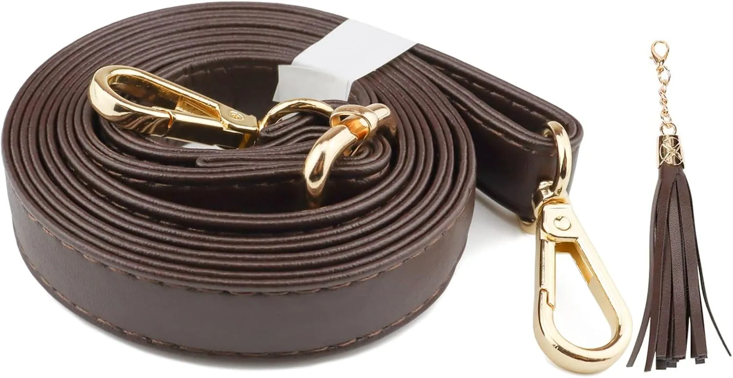 Beaulegan Purse Strap Replacement - Full Grain Microfiber Leather - 59 Inch Long Adjustable for Crossbody Shoulder Bag - 0.7 Inch Wide, Dark Brown/Gold