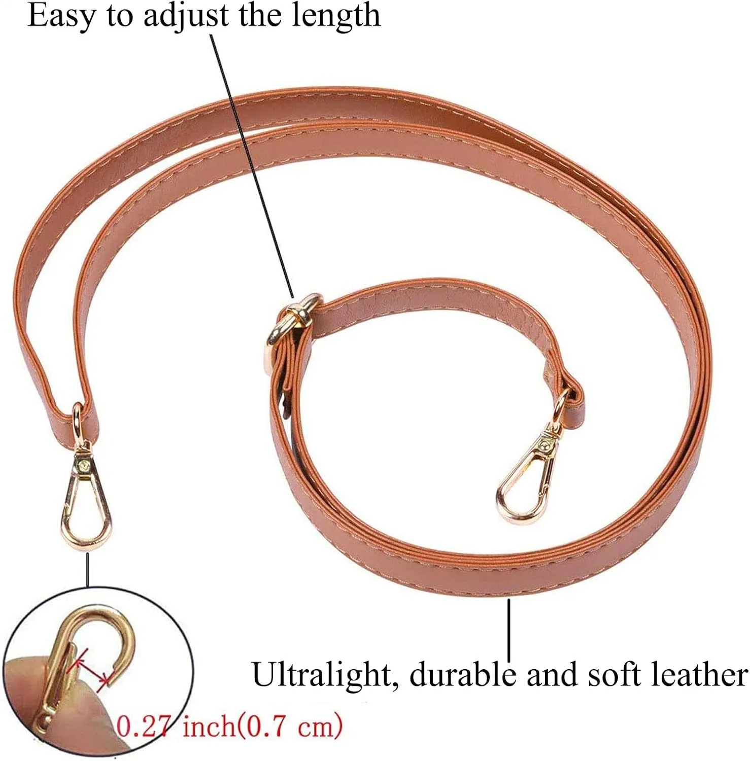 Beaulegan Purse Strap Replacement - Full Grain Microfiber Leather - 59 Inch Long Adjustable for Crossbody Shoulder Bag - 0.7 Inch Wide, Dark Brown/Gold