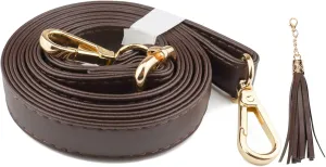 Beaulegan Purse Strap Replacement - Full Grain Microfiber Leather - 59 Inch Long Adjustable for Crossbody Shoulder Bag - 0.7 Inch Wide, Dark Brown/Gold