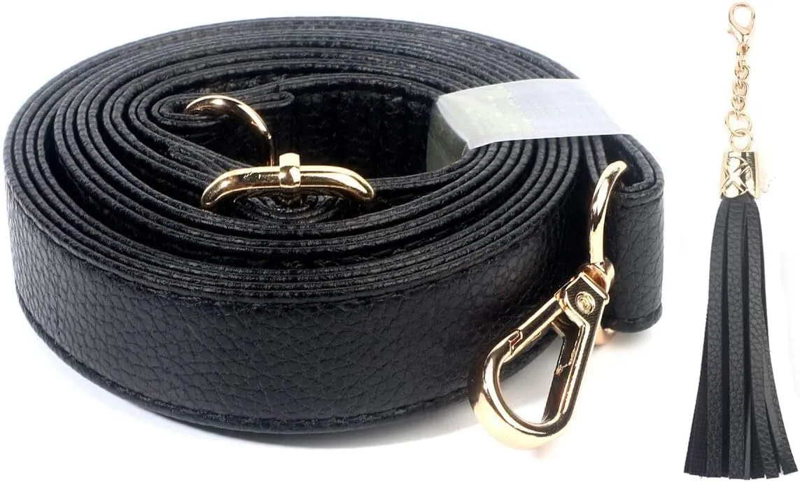 BEAULEGAN Purse Strap Replacement - Full Grain Microfiber Leather - 59 Inch Long Adjustable for Crossbody Shoulder Bag - 1 Inch Wide, Black/Gold
