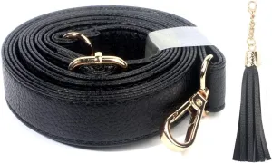 BEAULEGAN Purse Strap Replacement - Full Grain Microfiber Leather - 59 Inch Long Adjustable for Crossbody Shoulder Bag - 1 Inch Wide, Black/Gold