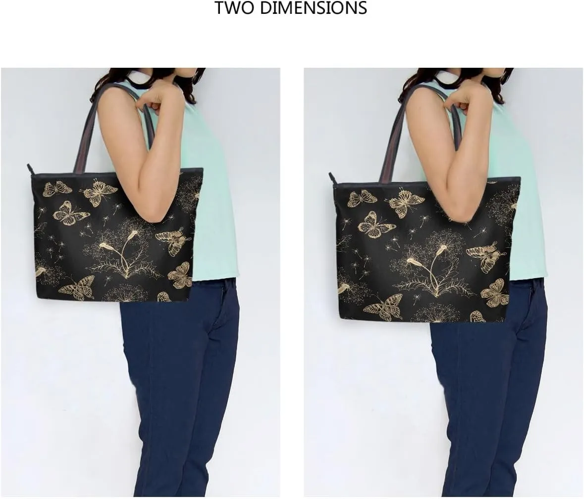 Beautiful Butterfly Black Shoulder Bags Large Handle Ladies Handbag