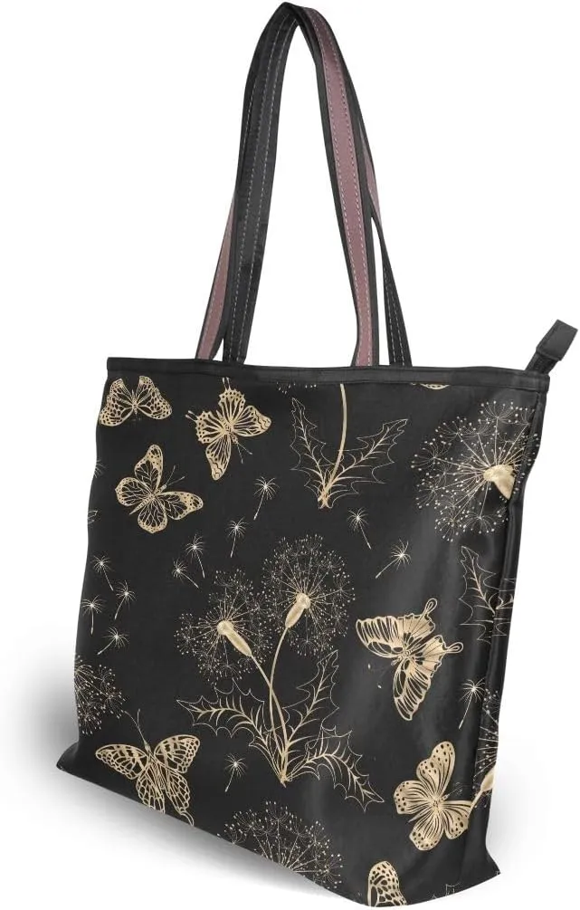 Beautiful Butterfly Black Shoulder Bags Large Handle Ladies Handbag