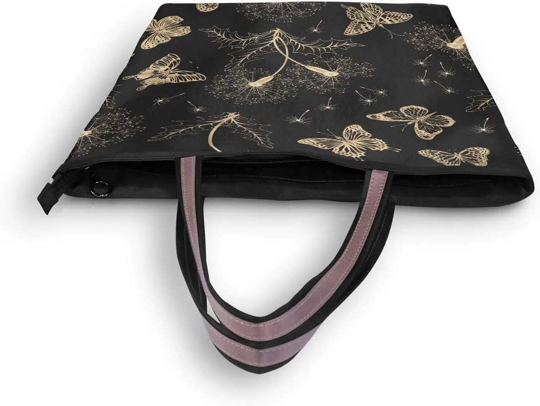 Beautiful Butterfly Black Shoulder Bags Large Handle Ladies Handbag