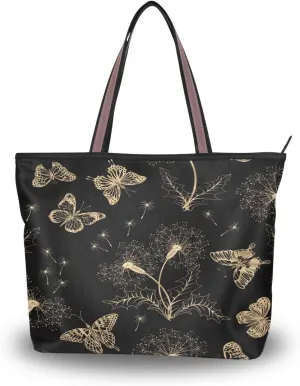 Beautiful Butterfly Black Shoulder Bags Large Handle Ladies Handbag