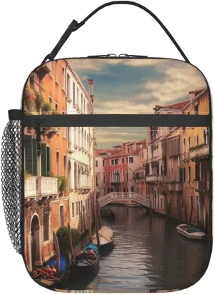 Beautiful Venice Canal View Lunch Bag Insulated Reusable Lunch Box Large Capacity Leakproof Lunch Cooler Totes Meal Bags For Women Men Work Office Picnic Travel