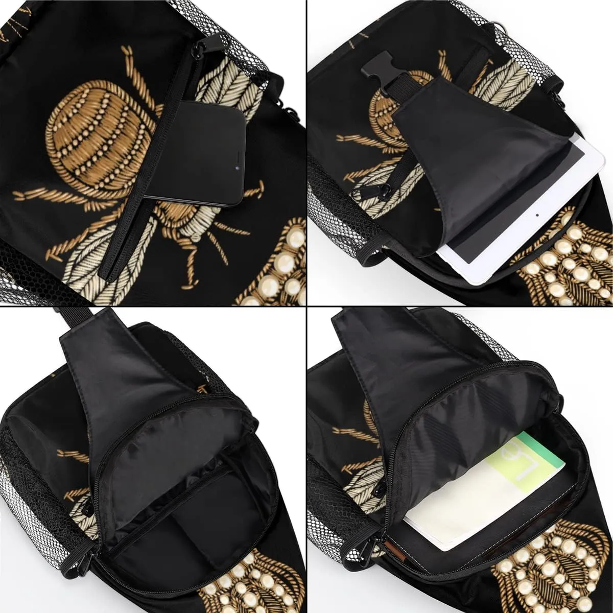 Bee Pattern Sling Bag Crossbody Sling Backpack Water Resistant Shoulder Bag Outdoor Travel Hiking Chest Bag Daypack for Women Men Unisex