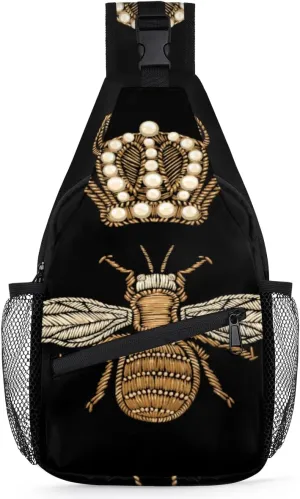 Bee Pattern Sling Bag Crossbody Sling Backpack Water Resistant Shoulder Bag Outdoor Travel Hiking Chest Bag Daypack for Women Men Unisex
