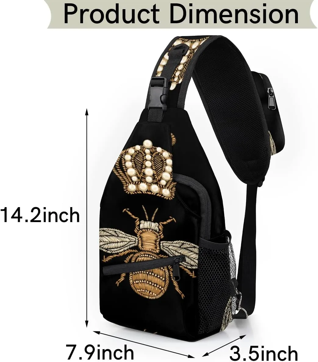 Bee Pattern Sling Bag Crossbody Sling Backpack Water Resistant Shoulder Bag Outdoor Travel Hiking Chest Bag Daypack for Women Men Unisex
