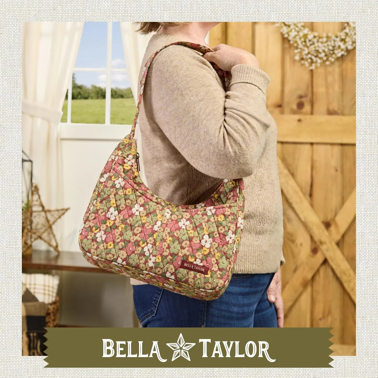 Bella Taylor Blakely - Hobo Shoulder Bag for Women - Lightweight Quilted Fabric Purse with Pockets