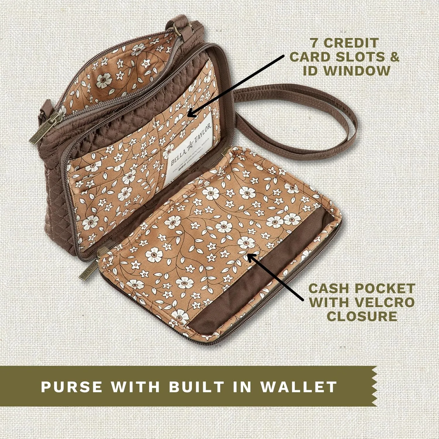 Bella Taylor Essentials Crossbody Purse with Built In Wallet