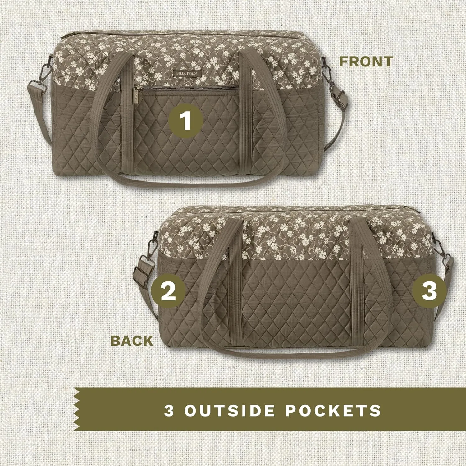 Bella Taylor Quilted Cotton Duffel Bag |Large Carry On Travel and Weekender Bag For Women| Woodland Floral