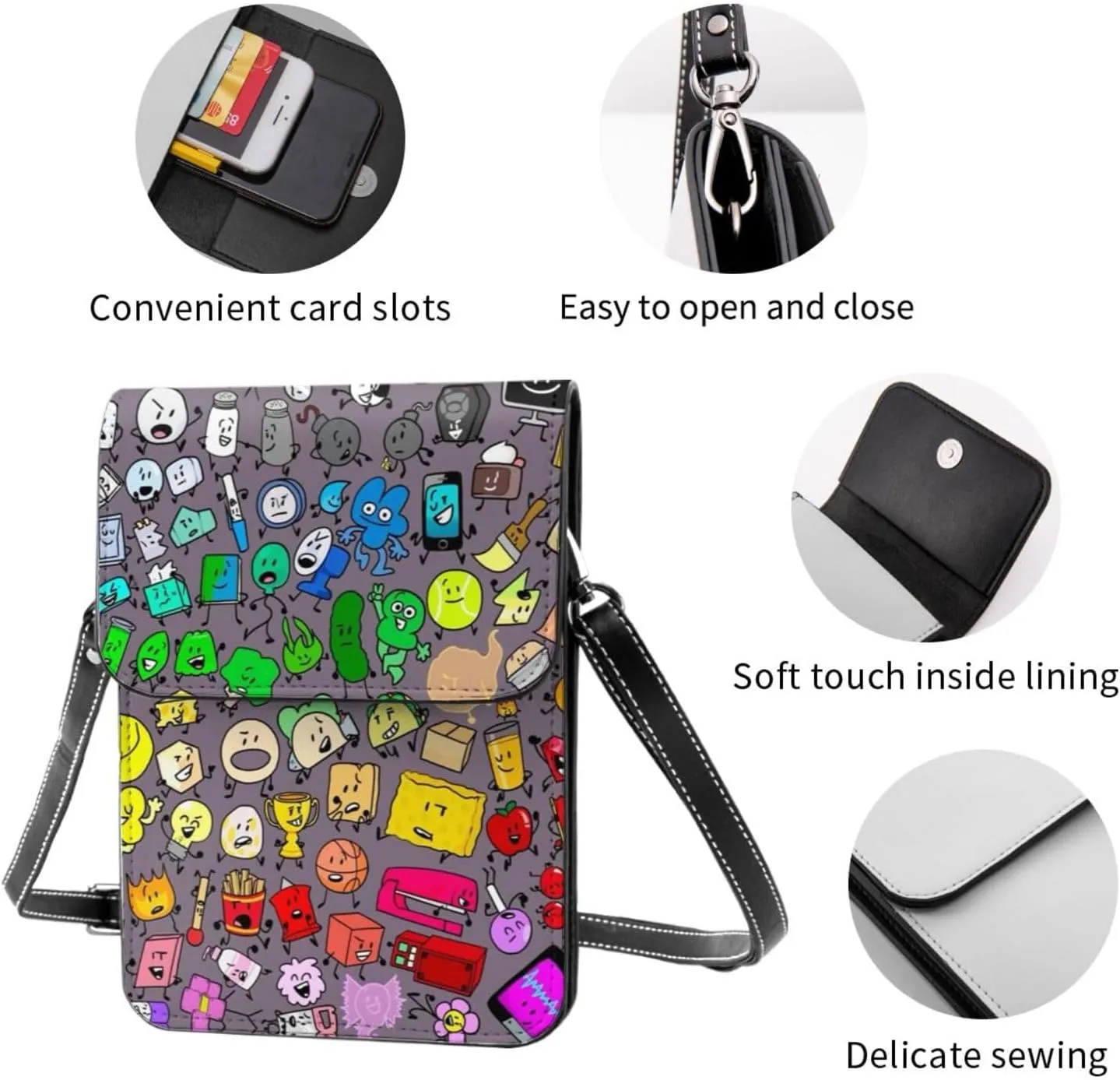 Bfdi-Battle For Dream Island Backpack, Mini Portable Pocket Crossbody Bag, Magnetic Buckle Bag