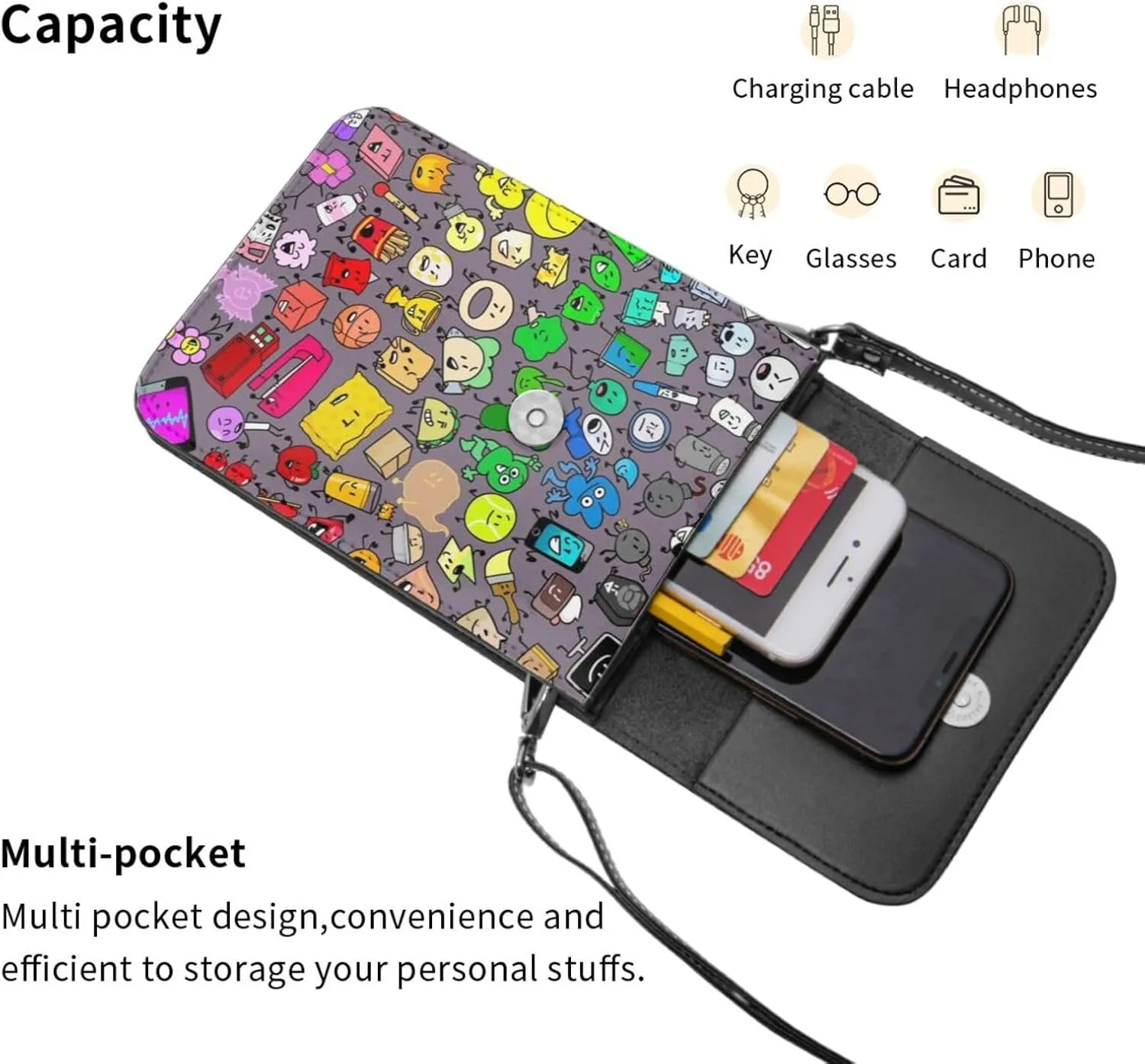 Bfdi-Battle For Dream Island Backpack, Mini Portable Pocket Crossbody Bag, Magnetic Buckle Bag