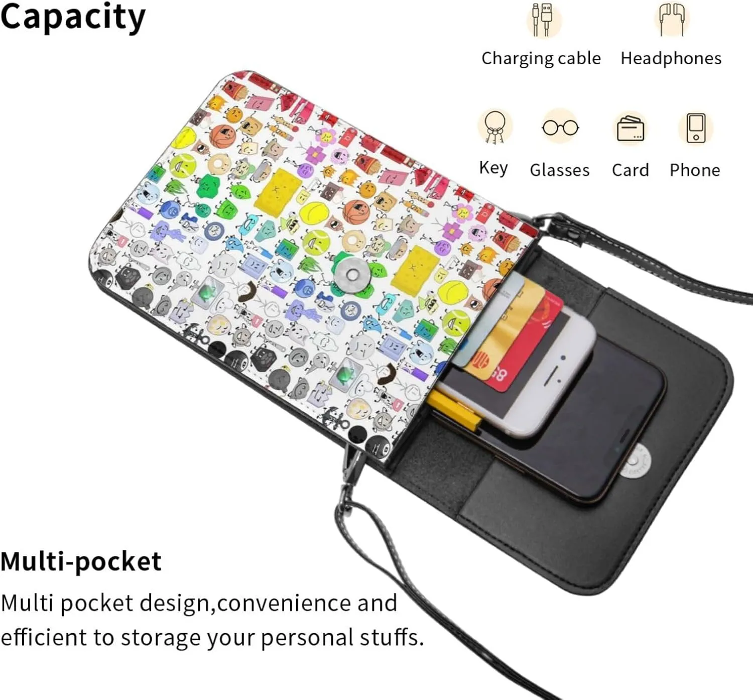 Bfdi-Battle For Dream Island Backpack, Mini Portable Pocket Crossbody Bag, Magnetic Buckle Bag