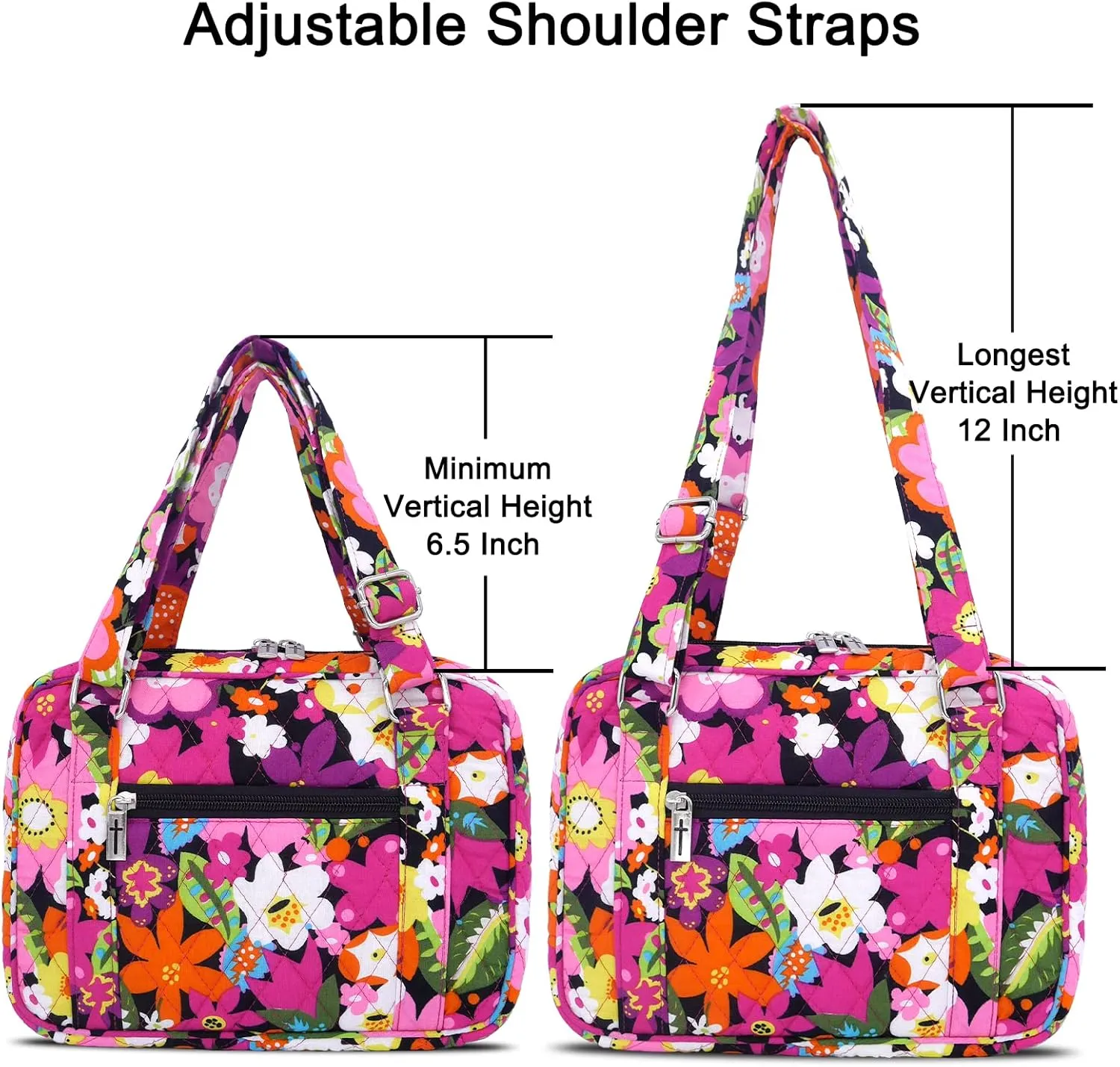 Bible Cover for Women with Adjustable Straps, Large Study Bible Carrying Case Bag with Zip Pocket, 10x7x2.7 Inches