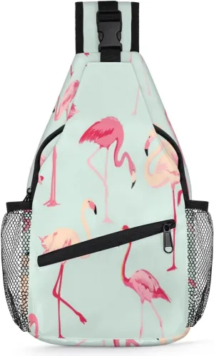 Bird Flamingo Pattern Sling Bag for Women Men Crossbody Sling Backpack Shoulder Bag Chest Bag Daypack for Travel Hiking Outdoor