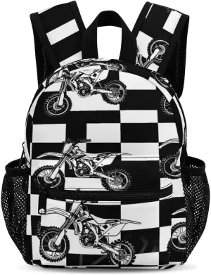 Black And White Plaid Dirt Bikes 13 Inch Backpack Waterproof Lightweight Travel Backpack Purse Hiking Daypack