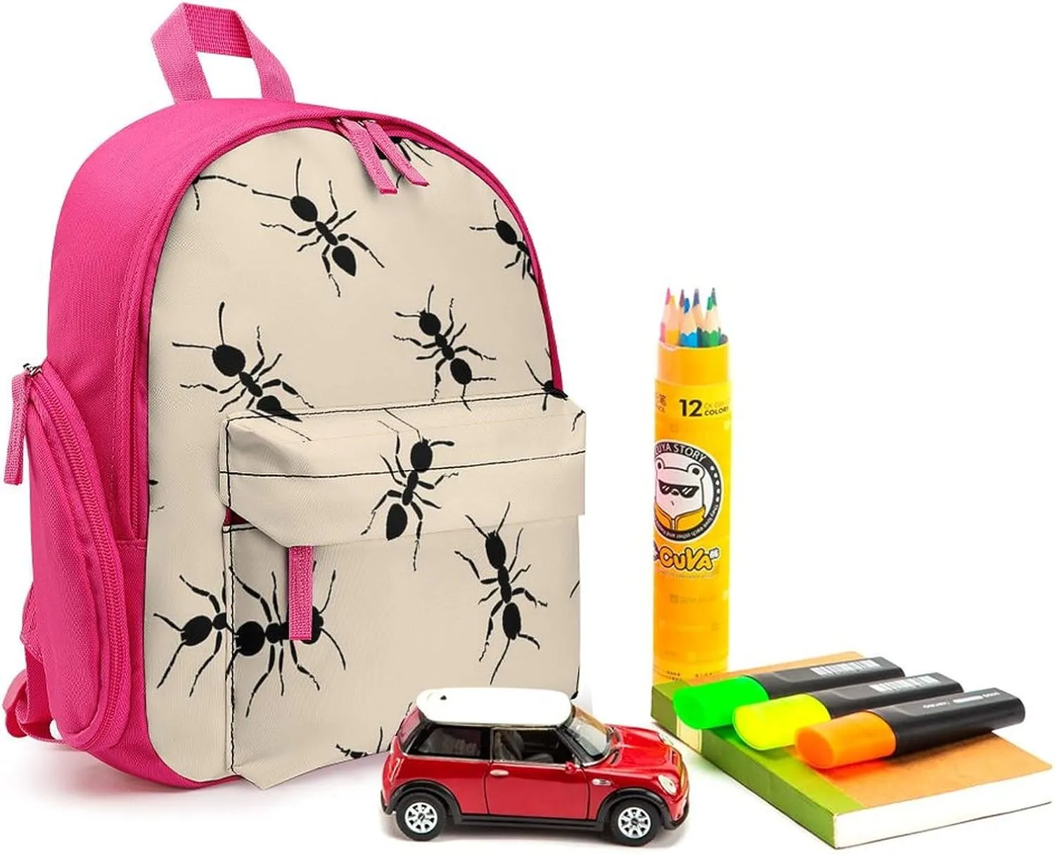 Black Ants Small Basic Backpack Casual Lightweight Bag Cute Print Travel Pink-style
