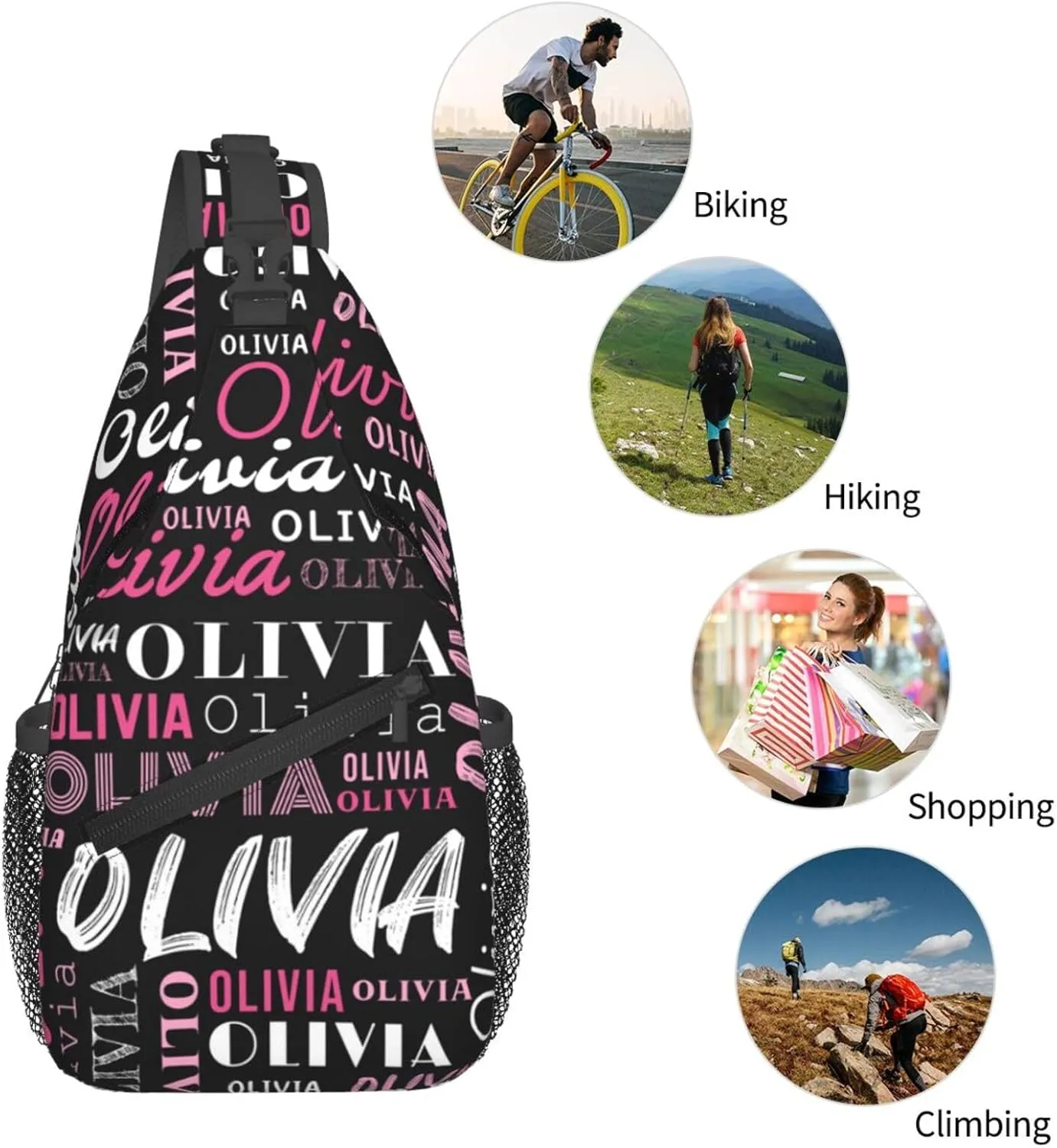 Black Custom Sling Bag for Women Men Personalized Crossbody Sling Backpack with Name Photo Text Image Customized Chest Bag for Outdoor Travel Sport Hiking Daypack