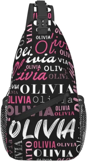 Black Custom Sling Bag for Women Men Personalized Crossbody Sling Backpack with Name Photo Text Image Customized Chest Bag for Outdoor Travel Sport Hiking Daypack