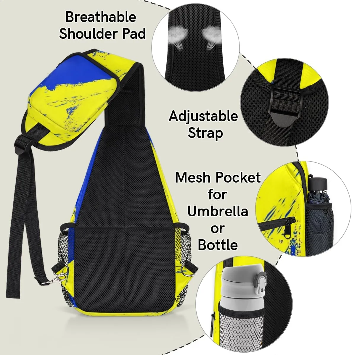 Blue Yellow Graffiti Sling Bag for Women Men Crossbody Sling Backpack Shoulder Bag Chest Bag Daypack for Travel Hiking
