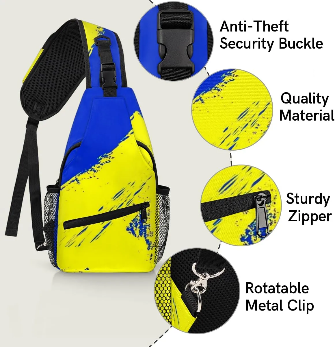 Blue Yellow Graffiti Sling Bag for Women Men Crossbody Sling Backpack Shoulder Bag Chest Bag Daypack for Travel Hiking