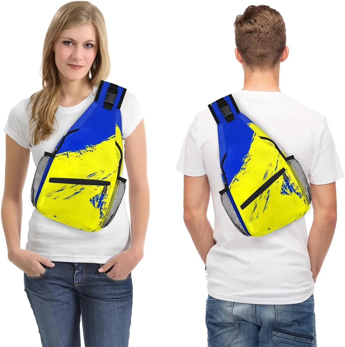 Blue Yellow Graffiti Sling Bag for Women Men Crossbody Sling Backpack Shoulder Bag Chest Bag Daypack for Travel Hiking