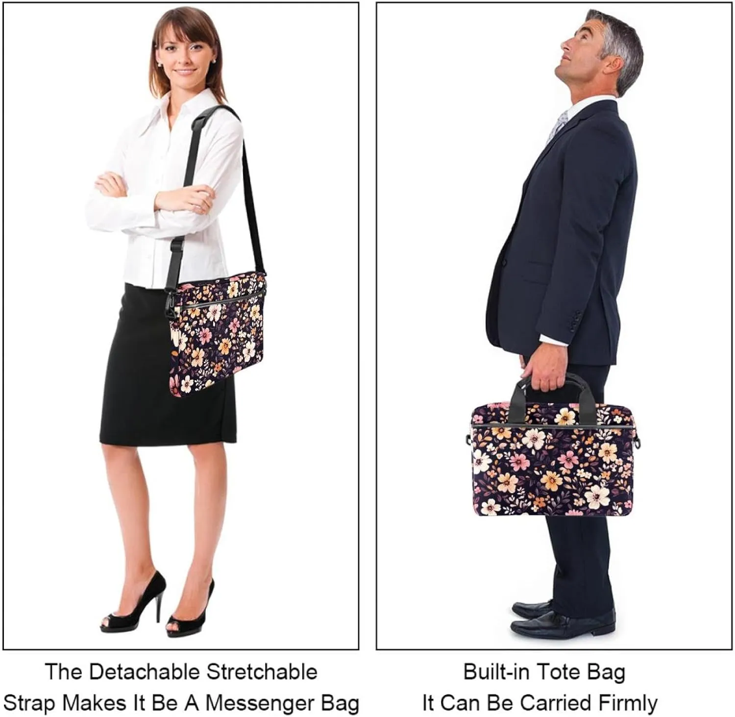 Boho Aesthetic Little Florals Laptop Bag Case Computer Sleeve Shoulder Messenger Bag for Work School