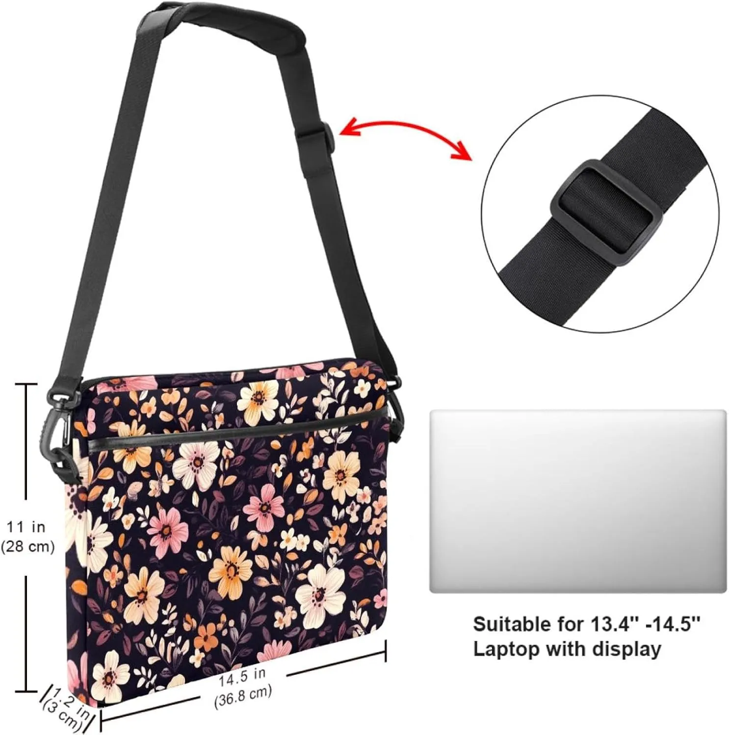 Boho Aesthetic Little Florals Laptop Bag Case Computer Sleeve Shoulder Messenger Bag for Work School