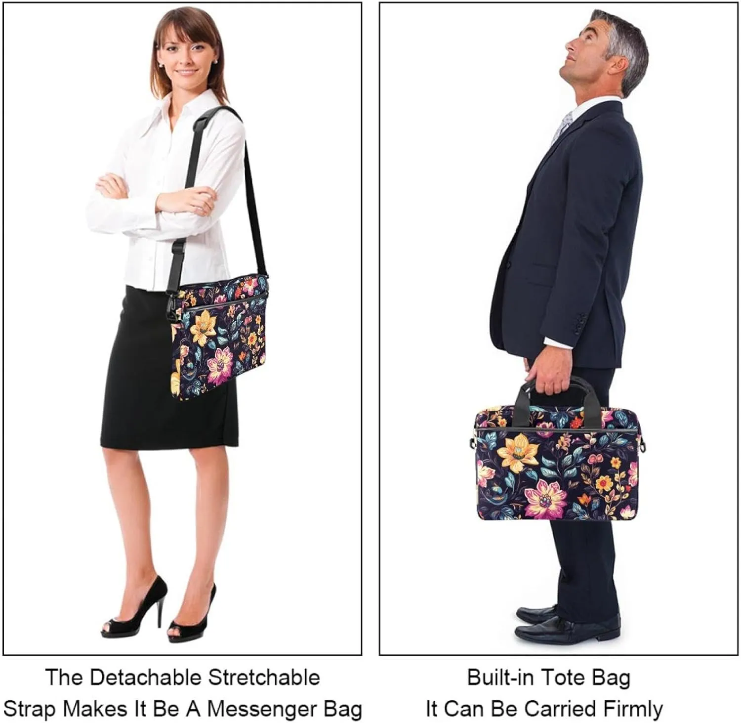 Boho Aesthetic Little Florals Laptop Bag Case Computer Sleeve Shoulder Messenger Bag for Work School