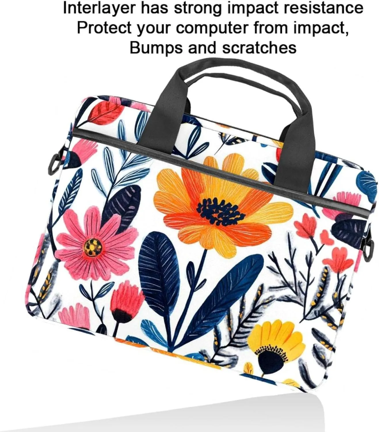 Boho Aesthetic Little Florals Laptop Bag Case Computer Sleeve Shoulder Messenger Bag for Work School