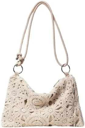 Boho Floral Hollow Out Woven Shoulder Bag