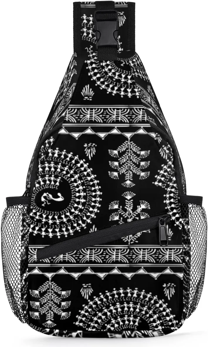 Boho Gypsy Sling Bag for Women Men Ethnic Art Crossbody Sling Backpack Casual Shoulder Bag Water Resistant Chest Bag Daypack for Travel Hiking Outdoors