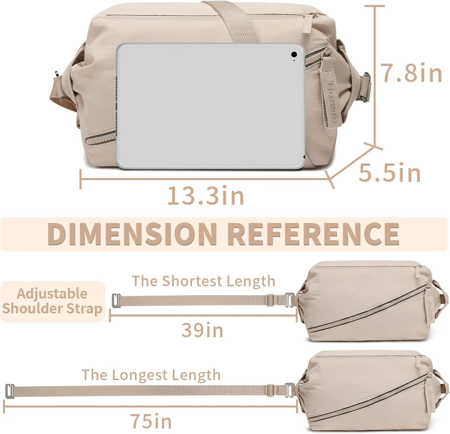 BOSSTIN Small Gym Bag for Women Men, Small Duffle Bag Crossbody Bags for Women, Lightweight Compact Sports Bag for Gym Work Fitness Travel, 3 in 1 Workout Bag-Apricot